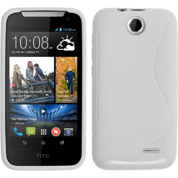 PhoneNatic Case kompatibel mit HTC Desire 310 - weiﬂ Silikon Hülle S-Style + 2 Schutzfolien