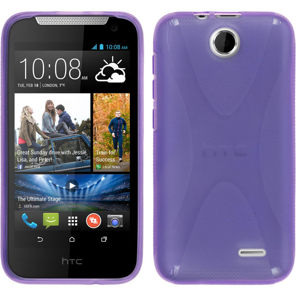 PhoneNatic Case kompatibel mit HTC Desire 310 - lila Silikon Hülle X-Style + 2 Schutzfolien