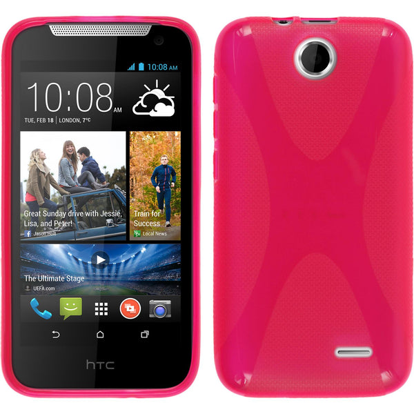 PhoneNatic Case kompatibel mit HTC Desire 310 - pink Silikon Hülle X-Style + 2 Schutzfolien