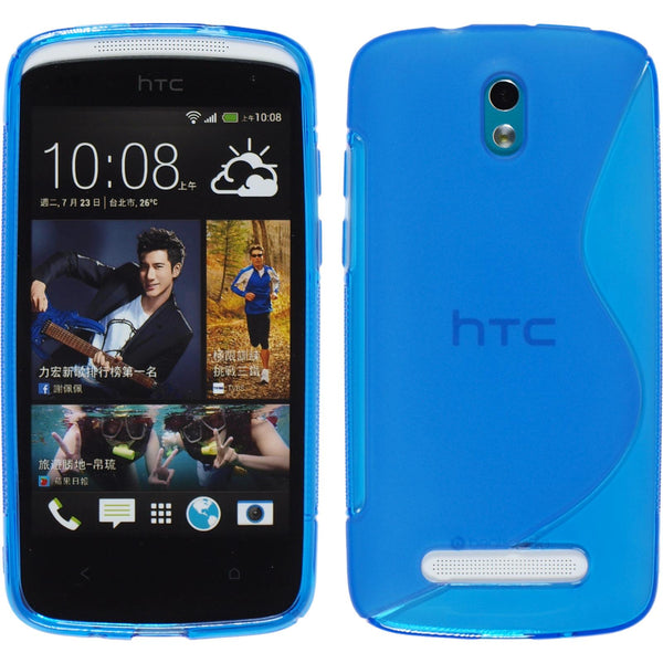 PhoneNatic Case kompatibel mit HTC Desire 500 - blau Silikon Hülle S-Style + 2 Schutzfolien