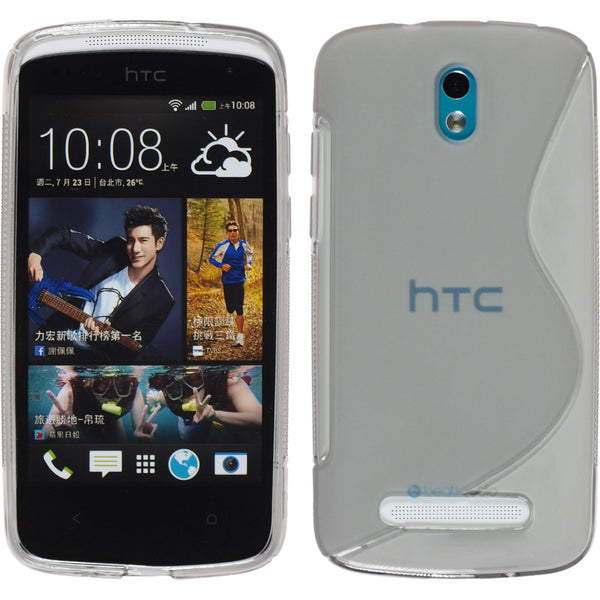 PhoneNatic Case kompatibel mit HTC Desire 500 - grau Silikon Hülle S-Style + 2 Schutzfolien