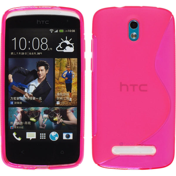 PhoneNatic Case kompatibel mit HTC Desire 500 - pink Silikon Hülle S-Style + 2 Schutzfolien