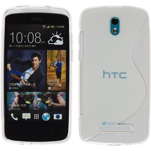 PhoneNatic Case kompatibel mit HTC Desire 500 - clear Silikon Hülle S-Style + 2 Schutzfolien