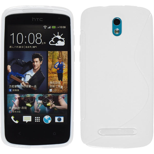 PhoneNatic Case kompatibel mit HTC Desire 500 - weiﬂ Silikon Hülle S-Style + 2 Schutzfolien