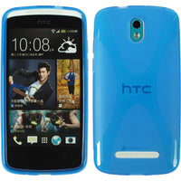 PhoneNatic Case kompatibel mit HTC Desire 500 - blau Silikon Hülle X-Style + 2 Schutzfolien