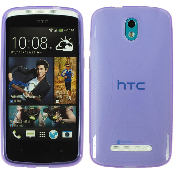 PhoneNatic Case kompatibel mit HTC Desire 500 - lila Silikon Hülle X-Style + 2 Schutzfolien