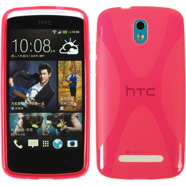 PhoneNatic Case kompatibel mit HTC Desire 500 - pink Silikon Hülle X-Style + 2 Schutzfolien