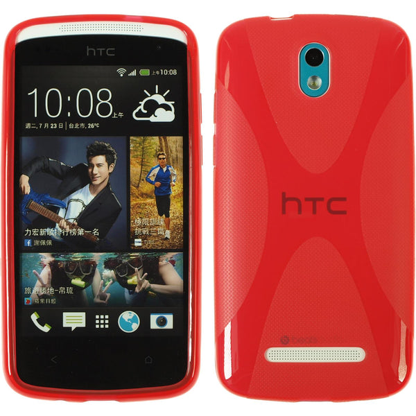 PhoneNatic Case kompatibel mit HTC Desire 500 - rot Silikon Hülle X-Style + 2 Schutzfolien
