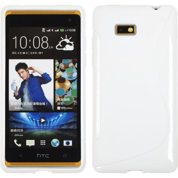 PhoneNatic Case kompatibel mit HTC Desire 600 - weiß Silikon Hülle S-Style + 2 Schutzfolien
