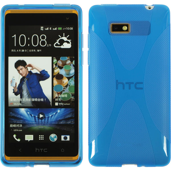 PhoneNatic Case kompatibel mit HTC Desire 600 - blau Silikon Hülle X-Style + 2 Schutzfolien