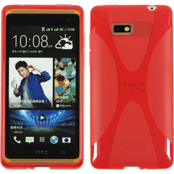 PhoneNatic Case kompatibel mit HTC Desire 600 - rot Silikon Hülle X-Style + 2 Schutzfolien
