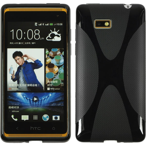 PhoneNatic Case kompatibel mit HTC Desire 600 - schwarz Silikon Hülle X-Style + 2 Schutzfolien