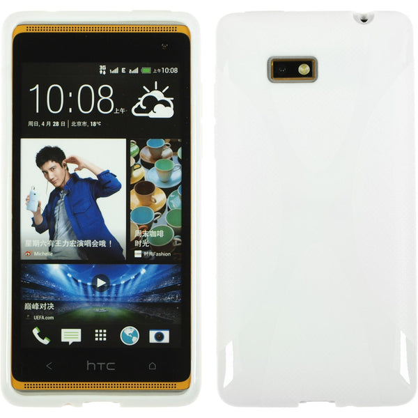 PhoneNatic Case kompatibel mit HTC Desire 600 - weiß Silikon Hülle X-Style + 2 Schutzfolien