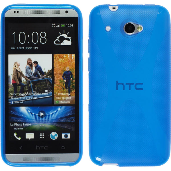 PhoneNatic Case kompatibel mit HTC Desire 601 - blau Silikon Hülle X-Style + 2 Schutzfolien