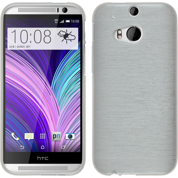 PhoneNatic Case kompatibel mit HTC One M8 - weiß Silikon Hülle brushed + 2 Schutzfolien