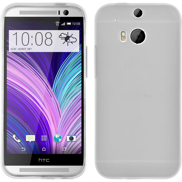 PhoneNatic Case kompatibel mit HTC One M8 - weiﬂ Silikon Hülle Dustproof + 2 Schutzfolien