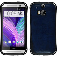 PhoneNatic Case kompatibel mit HTC One M8 - blau Silikon Hülle Lederoptik + 2 Schutzfolien
