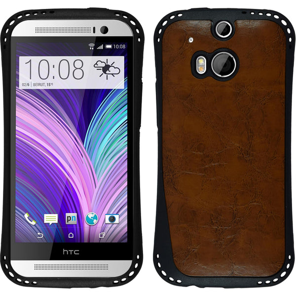 PhoneNatic Case kompatibel mit HTC One M8 - braun Silikon Hülle Lederoptik + 2 Schutzfolien