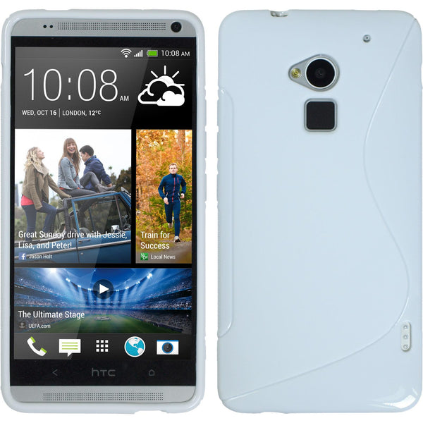 PhoneNatic Case kompatibel mit HTC One Max - weiß Silikon Hülle S-Style + 2 Schutzfolien