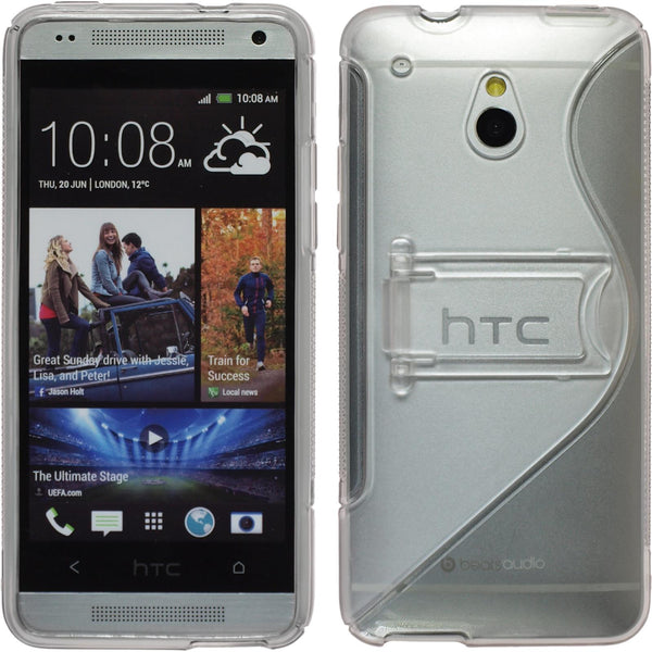 PhoneNatic Case kompatibel mit HTC One Mini - grau Silikon Hülle Aufstellbar + 2 Schutzfolien