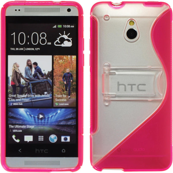 PhoneNatic Case kompatibel mit HTC One Mini - pink Silikon Hülle Aufstellbar + 2 Schutzfolien