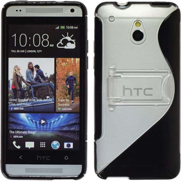 PhoneNatic Case kompatibel mit HTC One Mini - schwarz Silikon Hülle Aufstellbar + 2 Schutzfolien