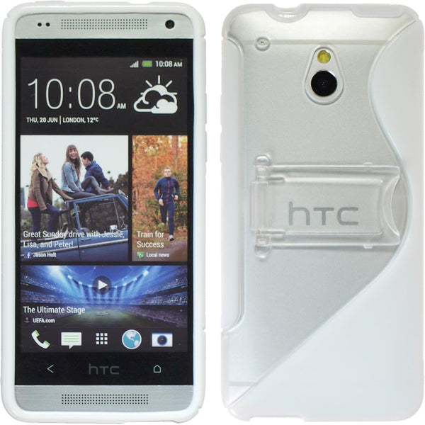PhoneNatic Case kompatibel mit HTC One Mini - weiß Silikon Hülle Aufstellbar + 2 Schutzfolien