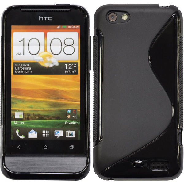 PhoneNatic Case kompatibel mit HTC One V - schwarz Silikon Hülle S-Style + 2 Schutzfolien