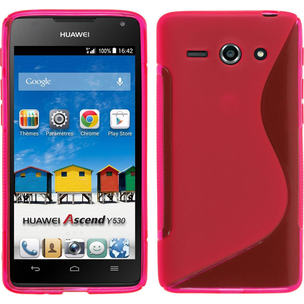 PhoneNatic Case kompatibel mit Huawei Ascend Y530 - pink Silikon Hülle S-Style + 2 Schutzfolien