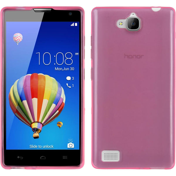 PhoneNatic Case kompatibel mit Huawei Honor 3C - rosa Silikon Hülle transparent + 2 Schutzfolien