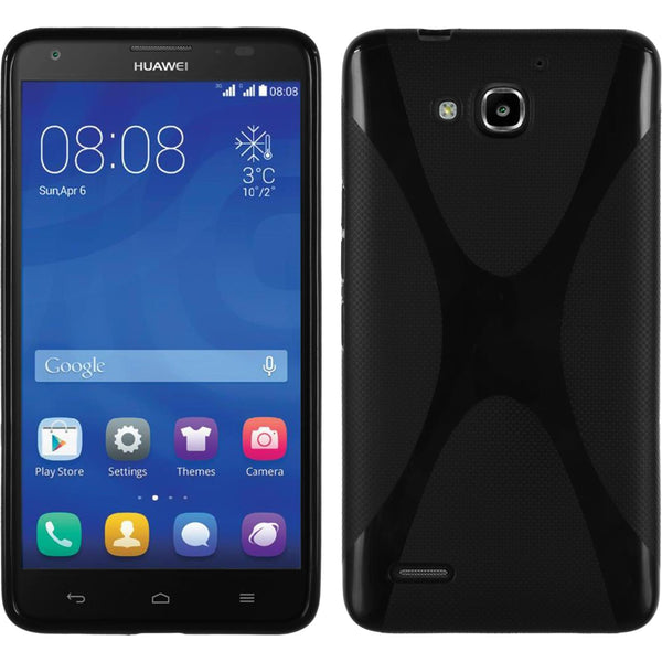 PhoneNatic Case kompatibel mit Huawei Honor 3X G750 - schwarz Silikon Hülle X-Style + 2 Schutzfolien