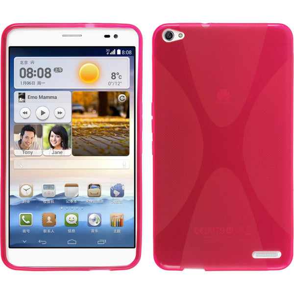 PhoneNatic Case kompatibel mit Huawei MediaPad X1 - pink Silikon Hülle X-Style + 2 Schutzfolien