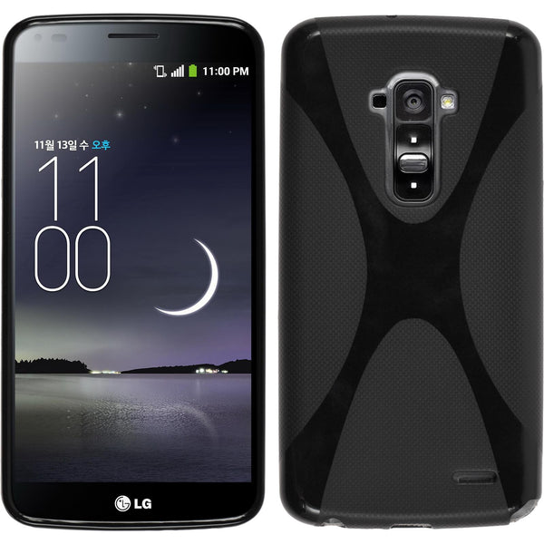 PhoneNatic Case kompatibel mit LG G Flex - schwarz Silikon Hülle X-Style + 2 Schutzfolien