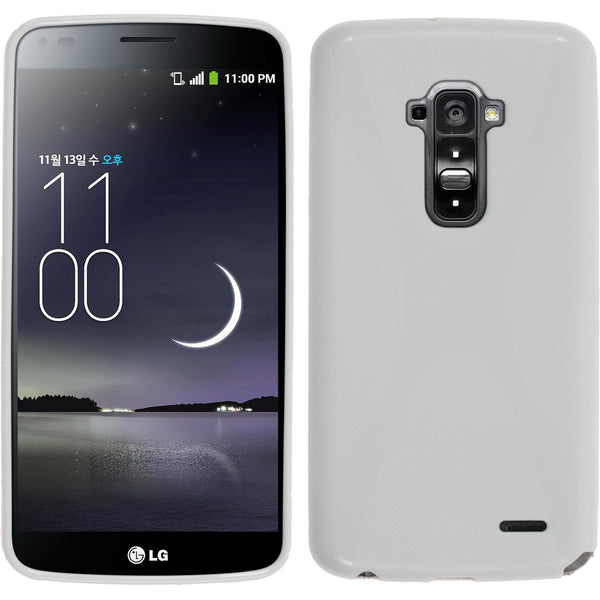 PhoneNatic Case kompatibel mit LG G Flex - weiﬂ Silikon Hülle X-Style + 2 Schutzfolien