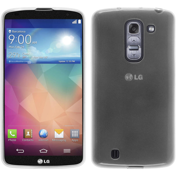 PhoneNatic Case kompatibel mit LG G Pro 2 - weiﬂ Silikon Hülle transparent + 2 Schutzfolien