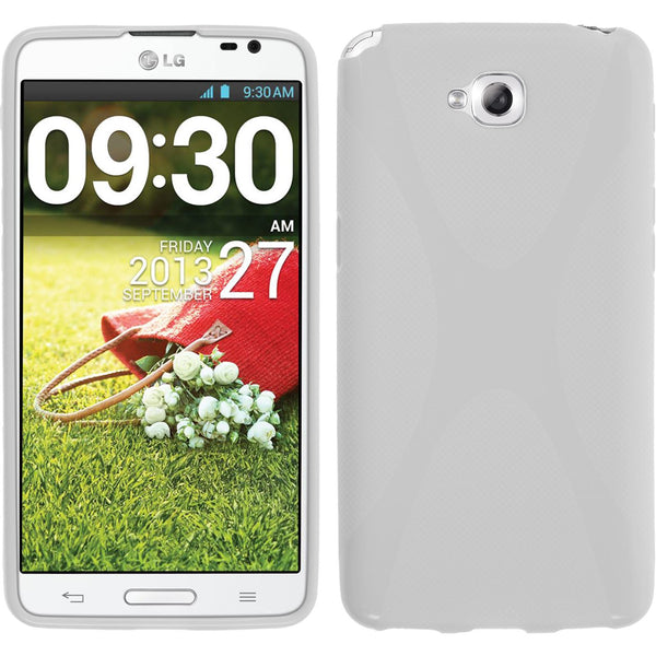 PhoneNatic Case kompatibel mit LG G Pro Lite - weiﬂ Silikon Hülle X-Style + 2 Schutzfolien