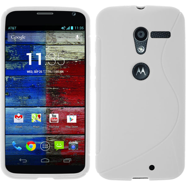 PhoneNatic Case kompatibel mit Motorola Moto X - weiß Silikon Hülle S-Style + 2 Schutzfolien