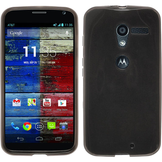 PhoneNatic Case kompatibel mit Motorola Moto X - schwarz Silikon Hülle transparent + 2 Schutzfolien