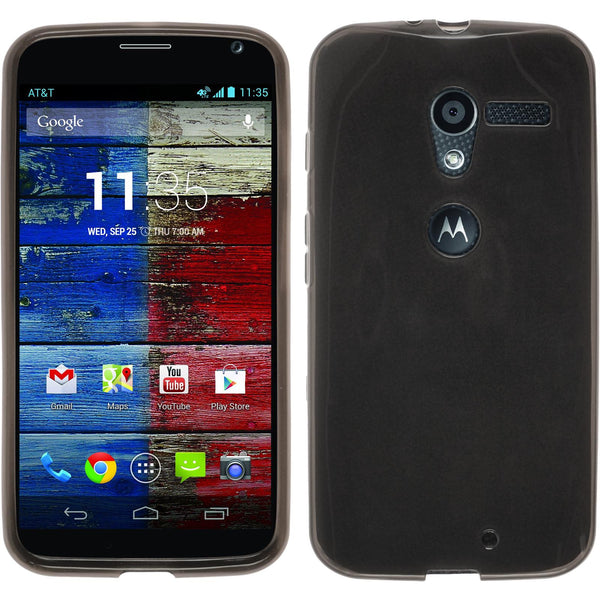 PhoneNatic Case kompatibel mit Motorola Moto X - schwarz Silikon Hülle transparent + 2 Schutzfolien