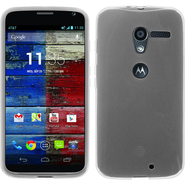 PhoneNatic Case kompatibel mit Motorola Moto X - weiﬂ Silikon Hülle transparent + 2 Schutzfolien