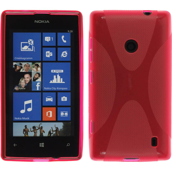 PhoneNatic Case kompatibel mit  Nokia Lumia 525 - pink Silikon Hülle X-Style + 2 Schutzfolien