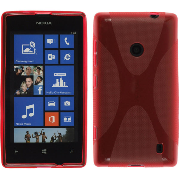 PhoneNatic Case kompatibel mit  Nokia Lumia 525 - rot Silikon Hülle X-Style + 2 Schutzfolien