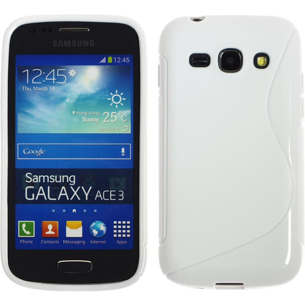 PhoneNatic Case kompatibel mit Samsung Galaxy Ace 3 - weiß Silikon Hülle S-Style + 2 Schutzfolien