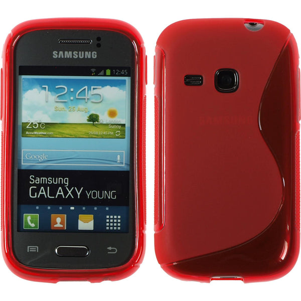 PhoneNatic Case kompatibel mit Samsung Galaxy Young - rot Silikon Hülle S-Style + 2 Schutzfolien