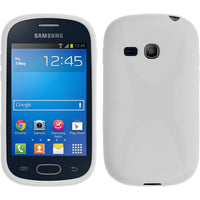 PhoneNatic Case kompatibel mit Samsung Galaxy Fame Lite - weiﬂ Silikon Hülle X-Style + 2 Schutzfolien