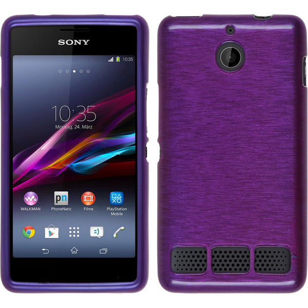 PhoneNatic Case kompatibel mit Sony Xperia E1 - lila Silikon Hülle brushed + 2 Schutzfolien