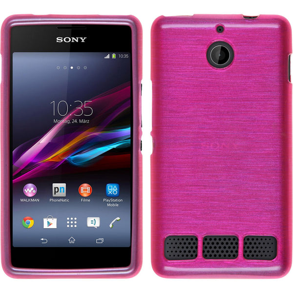 PhoneNatic Case kompatibel mit Sony Xperia E1 - pink Silikon Hülle brushed + 2 Schutzfolien