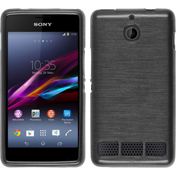 PhoneNatic Case kompatibel mit Sony Xperia E1 - silber Silikon Hülle brushed + 2 Schutzfolien