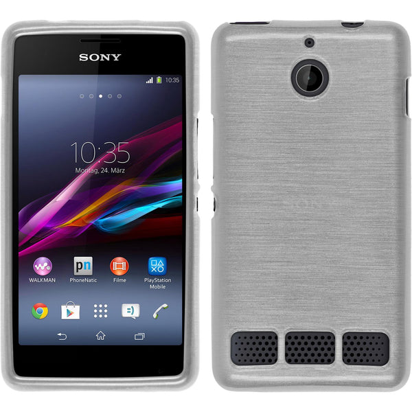 PhoneNatic Case kompatibel mit Sony Xperia E1 - weiß Silikon Hülle brushed + 2 Schutzfolien