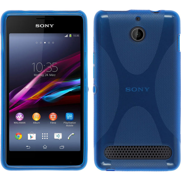 PhoneNatic Case kompatibel mit Sony Xperia E1 - blau Silikon Hülle X-Style + 2 Schutzfolien